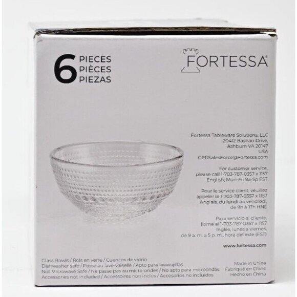 Fortessa Jupiter Clear Glass Bowls Set of 6 - Cereal, Soup, Salad - Picture 2 of 8